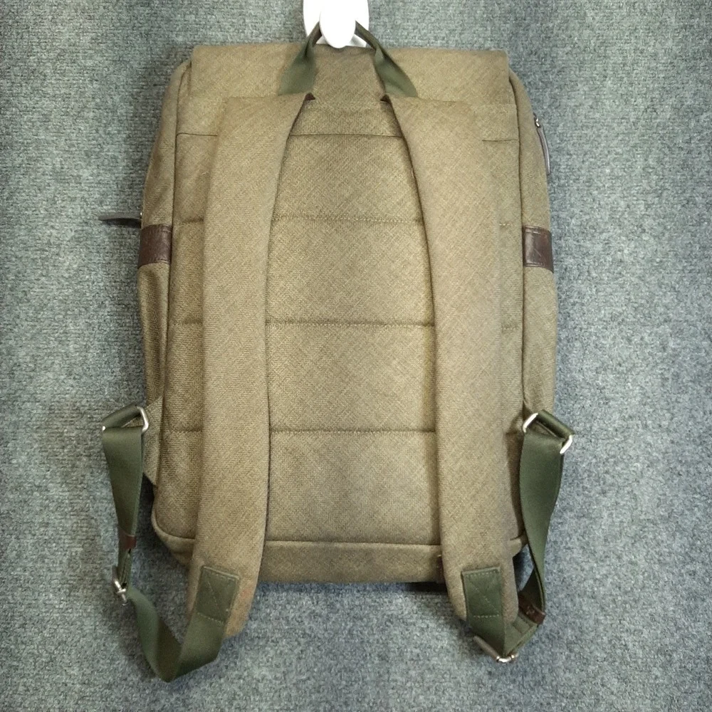 Bean Pole Retro Canvas Shoulder Bag Backpack Green Cotton Leather Accents